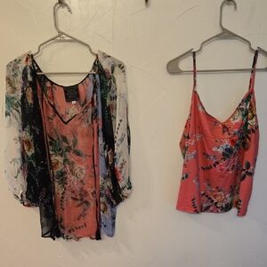 Johnny Was Floral Blouse and Camisole Set - Pink and Black